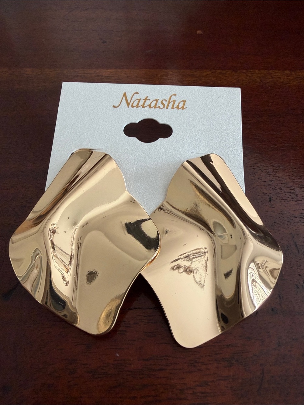 Natasha Couture Gold Wavy Statement earrings